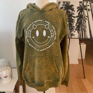 SAYONARA BOY oversized sweatshirt hoodie with face graphic and narrative.